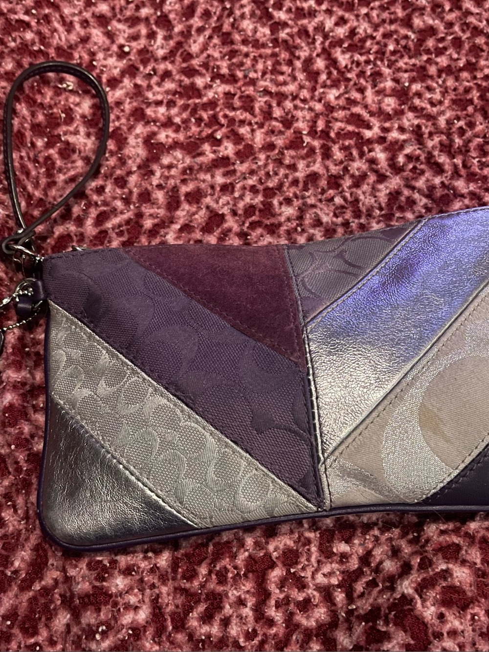 Coach Wristlet Clutch in Deep Plum and Silver Patchwork